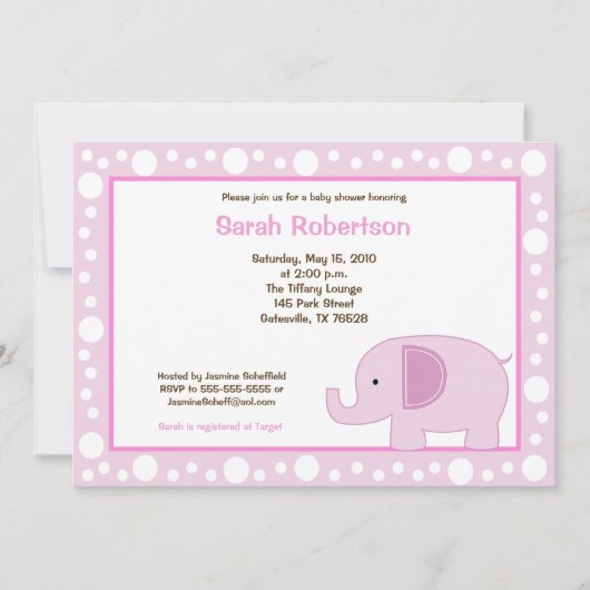 Invitation Baby shower Mod Elephant Jungle Dot 5x7 (Devant)