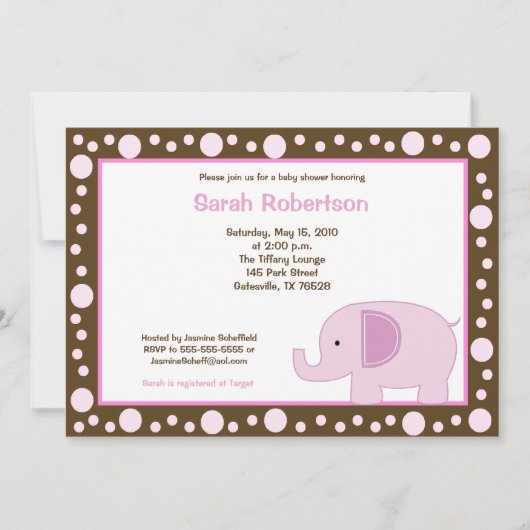Invitation Baby shower Mod Elephant Jungle Dot 5x7 (Devant)