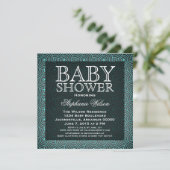 Invitation Baby shower Mod Swirls, Aqua (Debout devant)