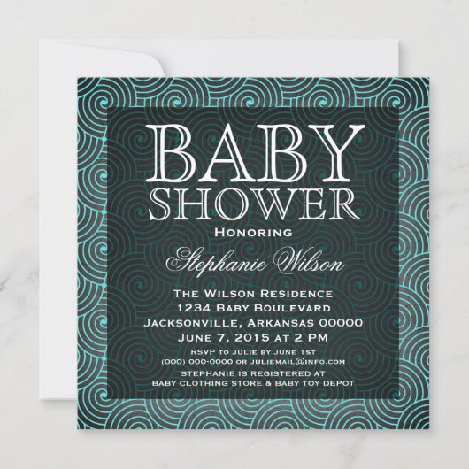 Invitation Baby shower Mod Swirls, Aqua (Devant)