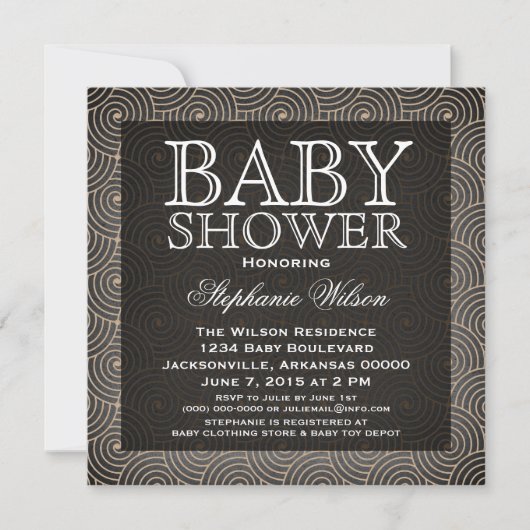 Invitation Baby shower Mod Swirls, Beige (Devant)
