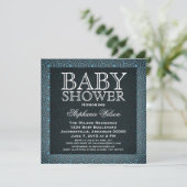Invitation Baby shower Mod Swirls, Bleu (Debout devant)