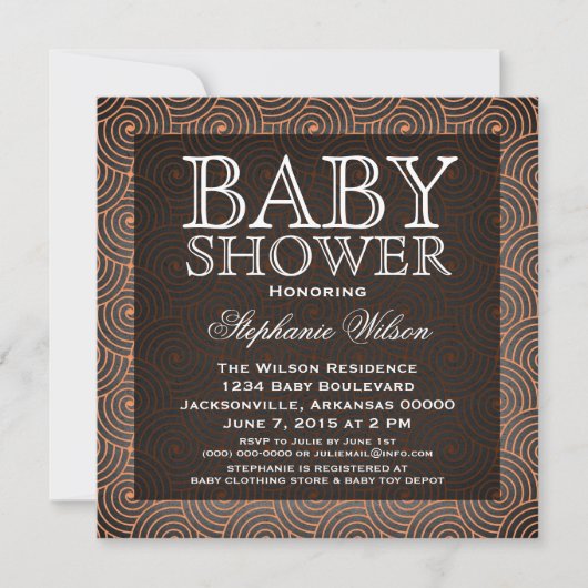 Invitation Baby shower Mod Swirls, Coral (Devant)