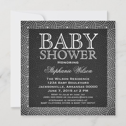 Invitation Baby shower Mod Swirls, ivoire (Devant)
