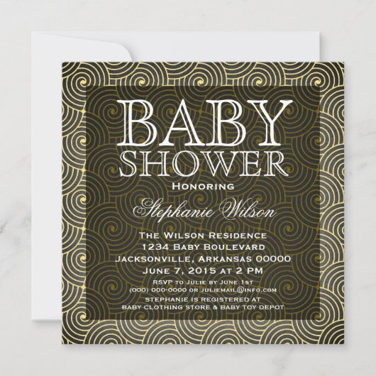 Invitation Baby shower Mod Swirls, Jaune (Devant)