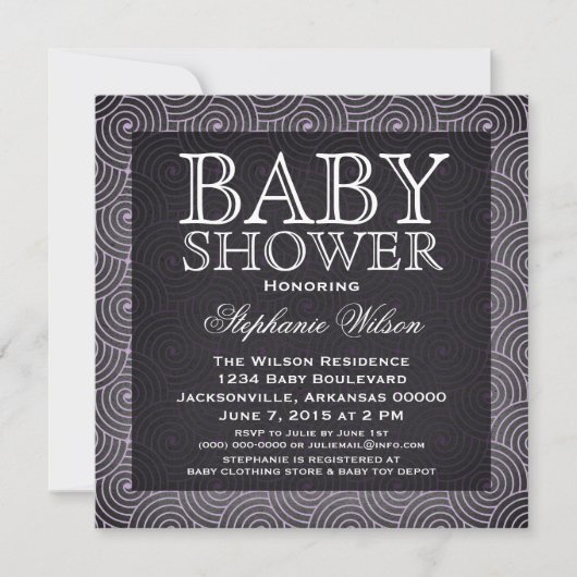 Invitation Baby shower Mod Swirls, Lilac (Devant)