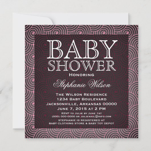 Invitation Baby shower Mod Swirls, Rose (Devant)