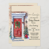 Invitation baby shower modèle modifiable à la maison de noël (Devant / Derrière)