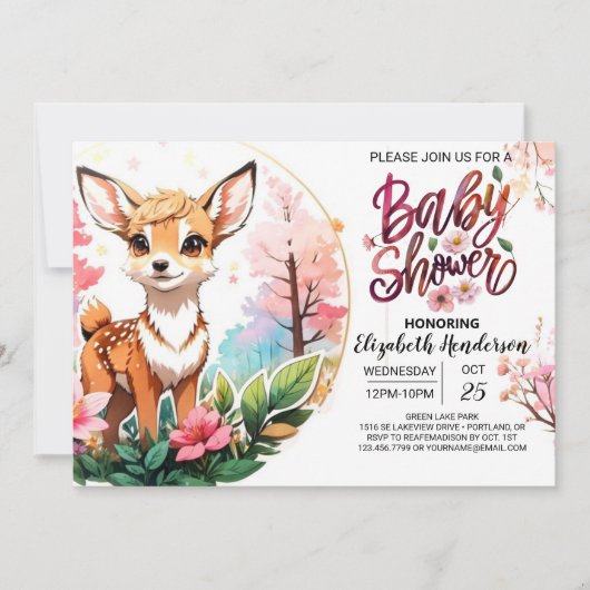 Invitation Baby shower Modèle personnalisé de Cerfs mignons (Devant)