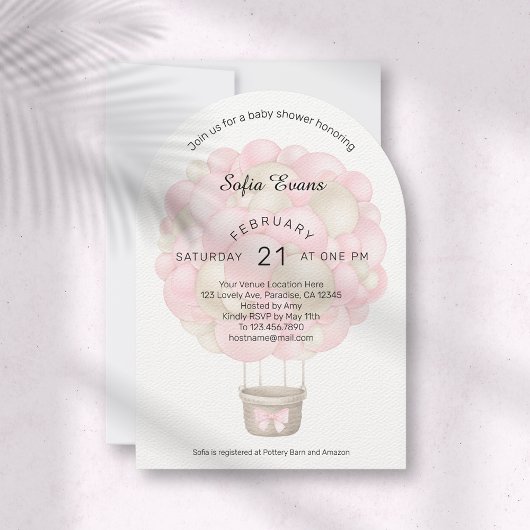 Invitation Baby shower moderne à air chaud rose
