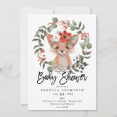 Invitation baby shower moderne à fleurs de renard moelleux (Devant)