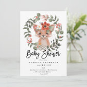 Invitation baby shower moderne à fleurs de renard moelleux (Debout devant)