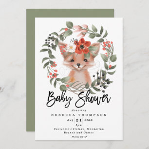 Invitation baby shower moderne à fleurs de renard moelleux