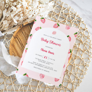 Invitation Baby Shower Moderne à la Fraise d'Été