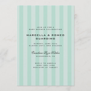 Invitation Baby-Shower Moderne à Rayures Verticales Bleu Ment