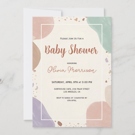 Invitation Baby Shower Moderne Abstrait (Devant)