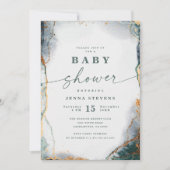 Invitation Baby shower moderne Abstrait Marine Green & Gold (Devant)