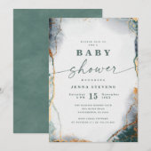 Invitation Baby shower moderne Abstrait Marine Green & Gold (Devant / Derrière)