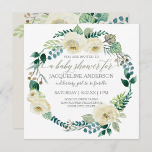 Invitation Baby shower Moderne Albâtre Rose feuille couronne