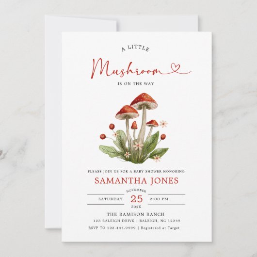 Invitation Baby shower moderne Arch Little Mushroom (Devant)