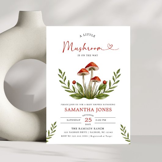 Invitation Baby shower moderne Arch Little Mushroom
