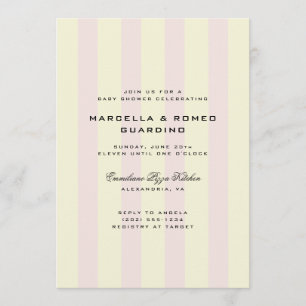 Invitation Baby Shower Moderne aux Bandes Verticales Jaune Ro