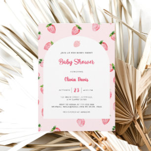 Invitation Baby shower moderne aux fraises d'été