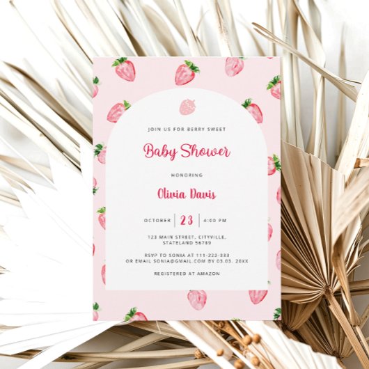 Invitation Baby shower moderne aux fraises d'été