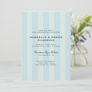 Invitation Baby-Shower Moderne aux Rayures Verticales Bleu Cl