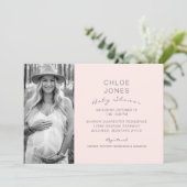 Invitation Baby shower moderne B/W Photo Champagne Rose (Debout devant)