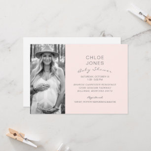 Invitation Baby shower moderne B/W Photo Champagne Rose 