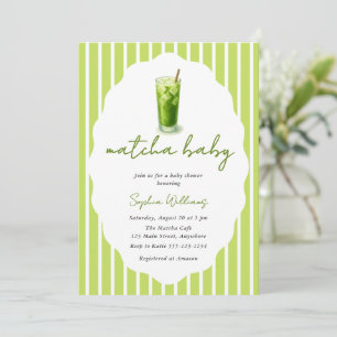 Invitation Baby-Shower Moderne Bébé Vert Matcha Ondulé Mignon
