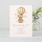 Invitation Baby shower moderne Beige Bear Boy (Debout devant)