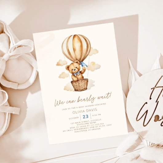 Invitation Baby shower moderne Beige Bear Boy