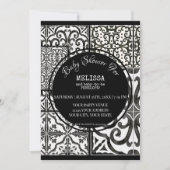 Invitation Baby shower moderne blanc noir blanc de tuile d'él (Devant)