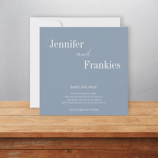 Invitation baby shower moderne bleu poussiéreux