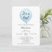 Invitation Baby shower moderne Blue Balloon Boy (Debout devant)