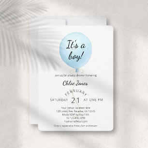 Invitation Baby shower moderne Blue Balloon Boy
