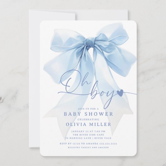 Invitation Baby shower moderne Blue Bow (Devant)