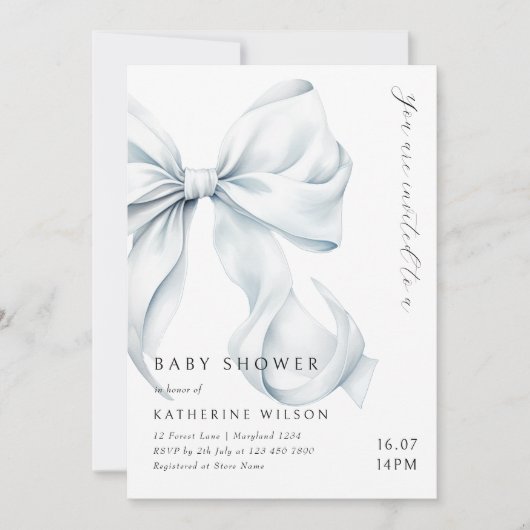 Invitation Baby shower moderne Blue Bow (Devant)
