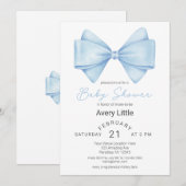 Invitation Baby shower moderne Blue Bow Boy (Devant / Derrière)