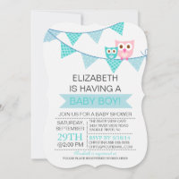 Baby shower moderne Blue Bunting Pennant Owl Boy
