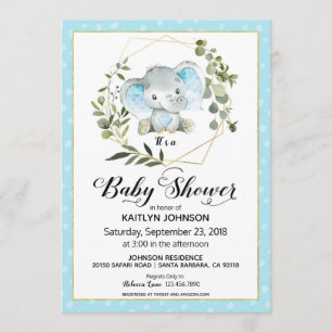 Invitation Baby shower moderne Blue Elephant