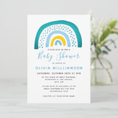 Invitation Baby shower moderne Blue Green Rainbow Baby Boy In (Debout devant)