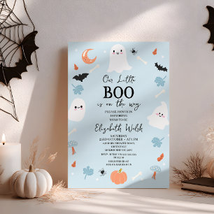 Invitation Baby shower moderne Blue Halloween Little Boo
