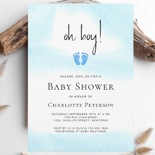 Invitation Baby shower moderne Blue Oh Boy