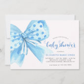 Invitation Baby shower moderne Blue Watercolor Bow Ribbon Boy (Devant)