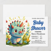 Invitation Baby shower moderne Blue Whimsical Dinosaur Boy (Devant / Derrière)