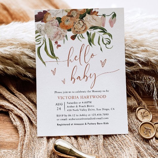 Invitation Baby shower moderne Boho Fall Florals