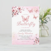 Invitation Baby shower moderne Boho rose floral papillon fill (Debout devant)